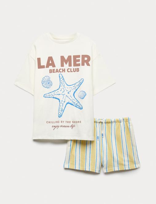 Pure Cotton Graphic Top & Short Outfit (6-16 Yrs)