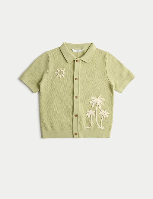 Pure Cotton Knitted Embroidered Polo Shirt (2-8 Yrs)