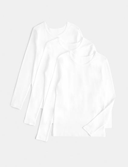 3 Pack Pure Cotton Long Sleeve Vests (2-14 Yrs)
