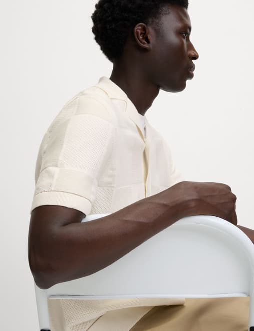 Button-Through Patchwork Knitted Polo Shirt