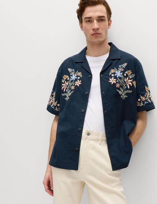 Relaxed Fit Cotton Rich Embroidered Short Sleeve Shirt