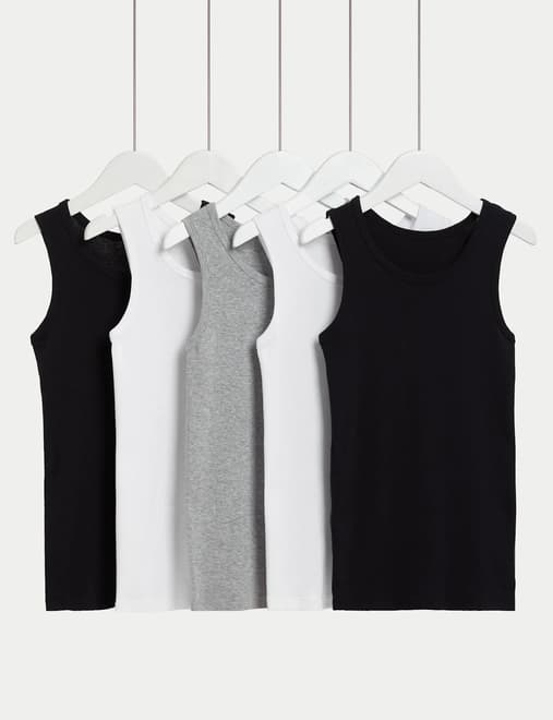 3pk Pure Cotton Long Sleeve Vests (2-14 Yrs), M&S Collection