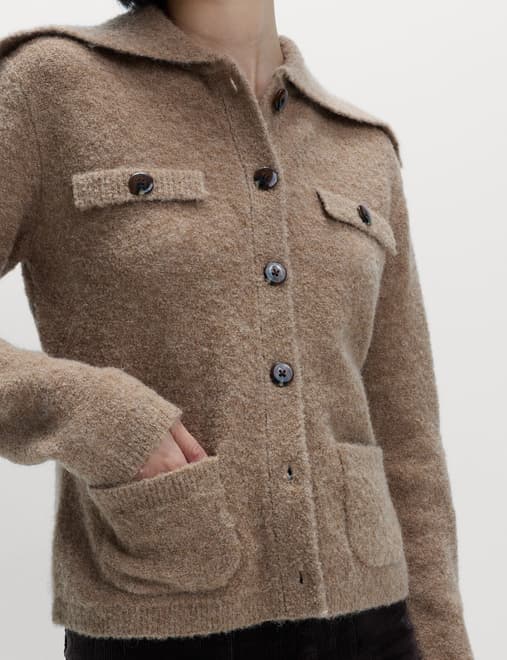 Boucle Collared Knitted Jacket with Wool