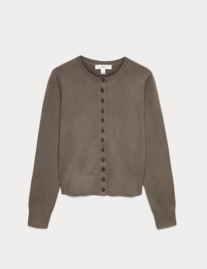 Air-Yarn Crew Neck Short Cardigan