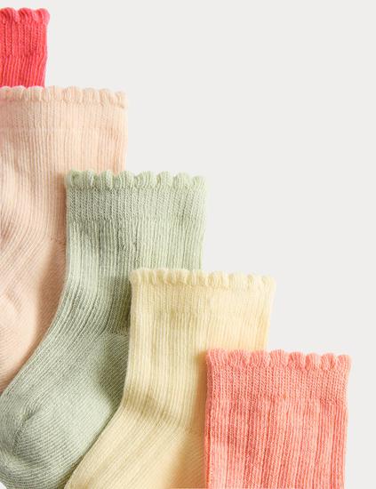 5 Pack Cotton with Stretch Frill Socks (0-2 Yrs)