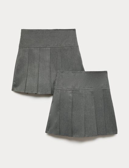 2 Pack Girls' Pleated School Skirts (2-18 Yrs)