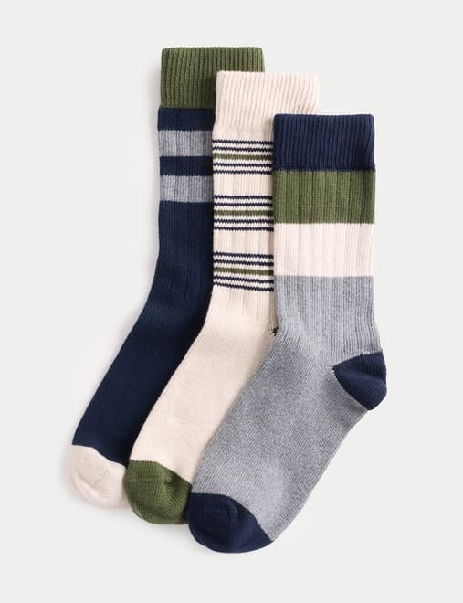 3 Pack Cotton Rich Striped Boot Socks