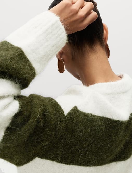 Alpaca Blend Striped Textured Relaxed Jumper