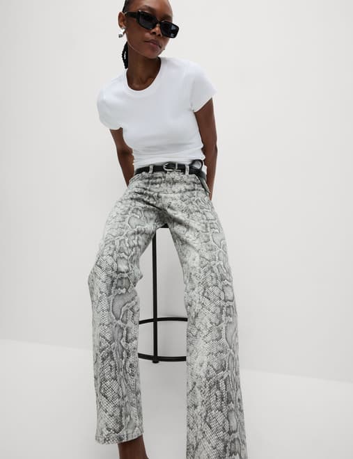 High Waisted Animal Straight Leg Jeans