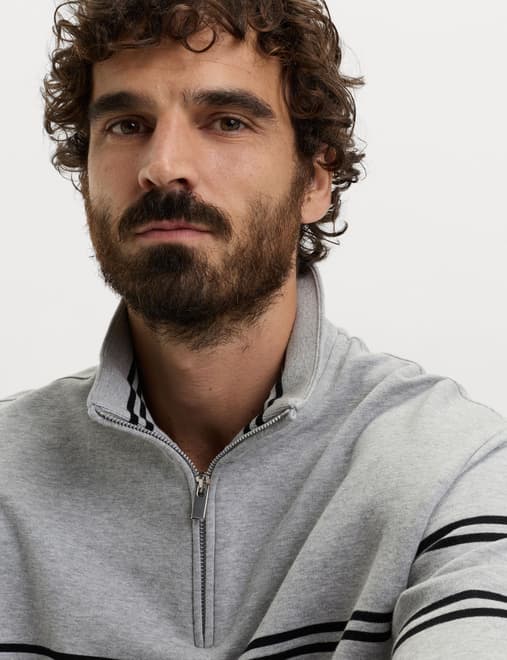 Pure Cotton Striped Half Zip Sweatshirt