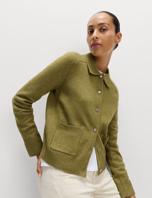 Air-Yarn Collared Button Front Cardigan