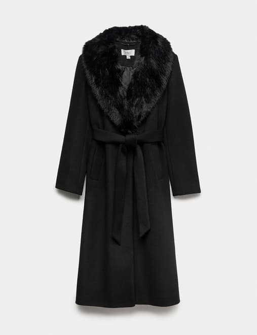 Collared Faux Fur Trim Single Breasted Coat
