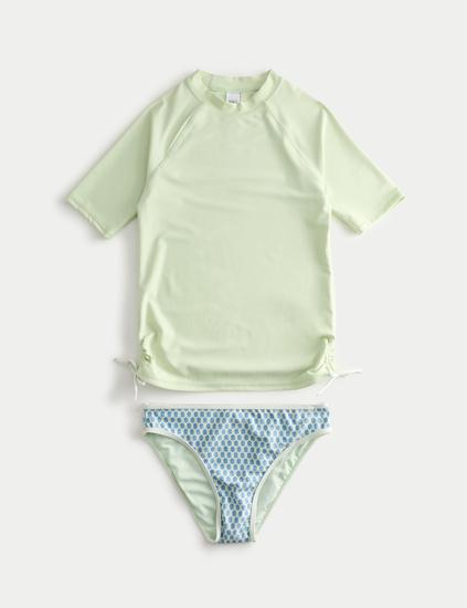 3 Piece Block Print Bikini and Rash Vest (6-16 Yrs)
