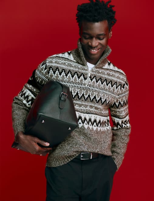 Fair Isle Half Zip Jumper with Wool