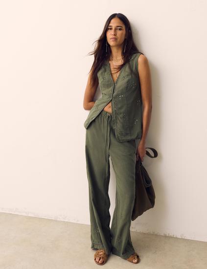 Linen Blend Embellished Waistcoat