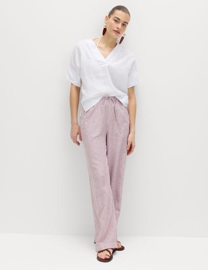 Linen Blend Wide Leg Trousers