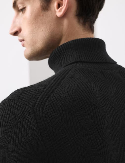 Pure Wool Wave Stitch Roll Neck Jumper