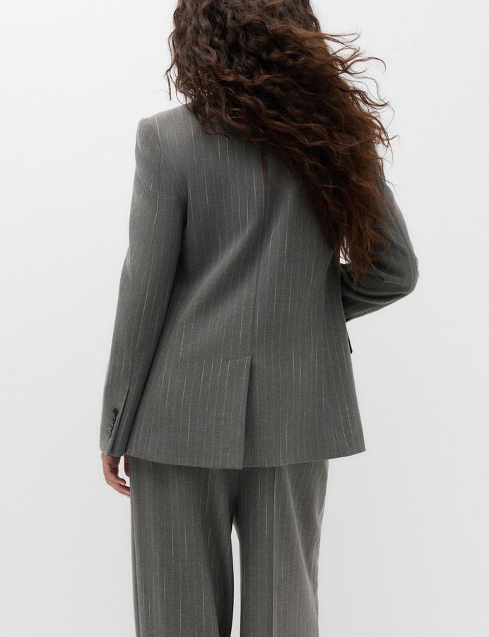 Pinstripe Double Breasted Blazer with Wool