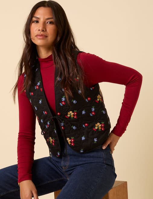 Black Floral Embroidered Waistcoat