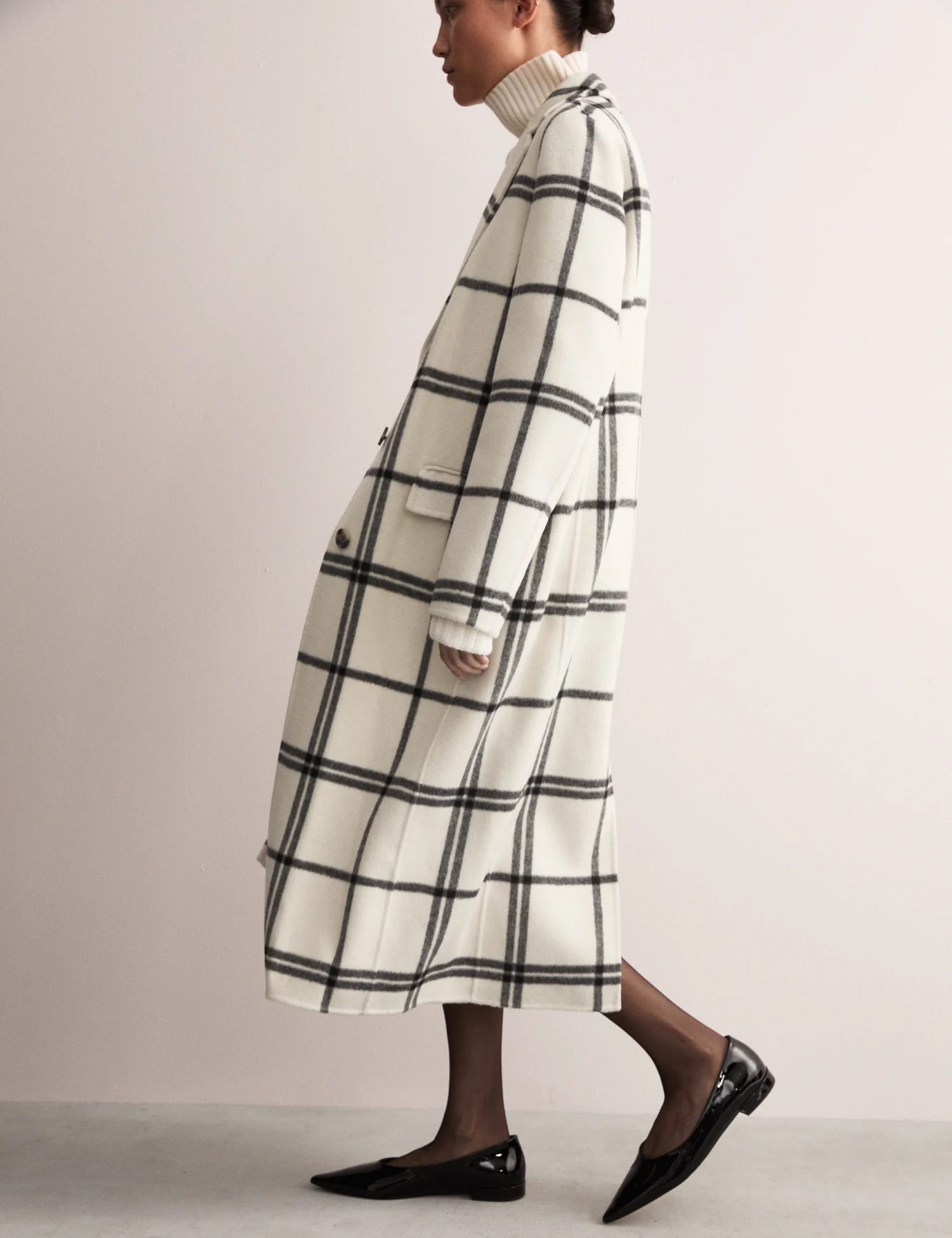 Pure Wool Checked Longline Coat