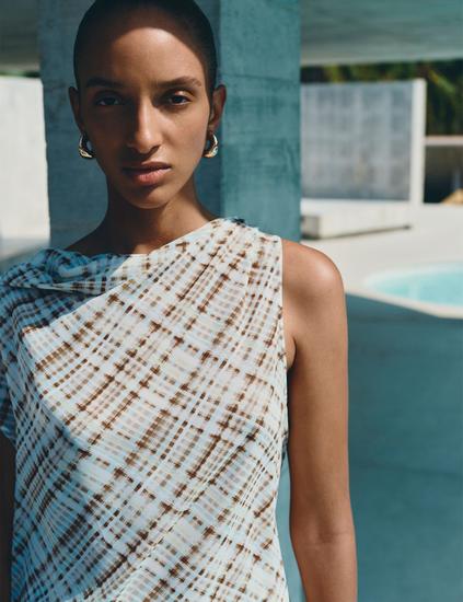 Checked Drape Detail Top