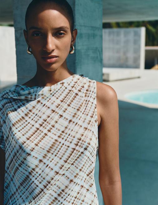 Checked Drape Detail Top
