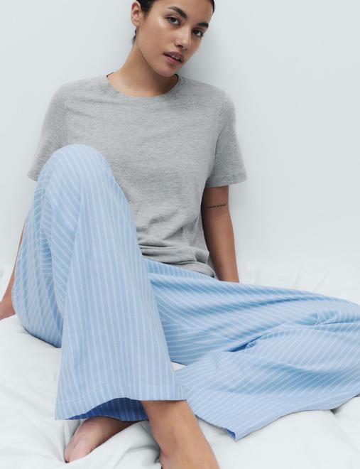 Pure Cotton Pyjama Set With Woven Bottoms