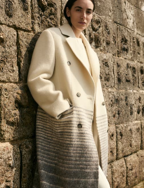 Pure Italian Wool Striped Longline Overcoat