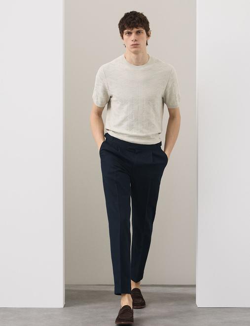 Tapered Fit Cotton Linen Blend Trousers