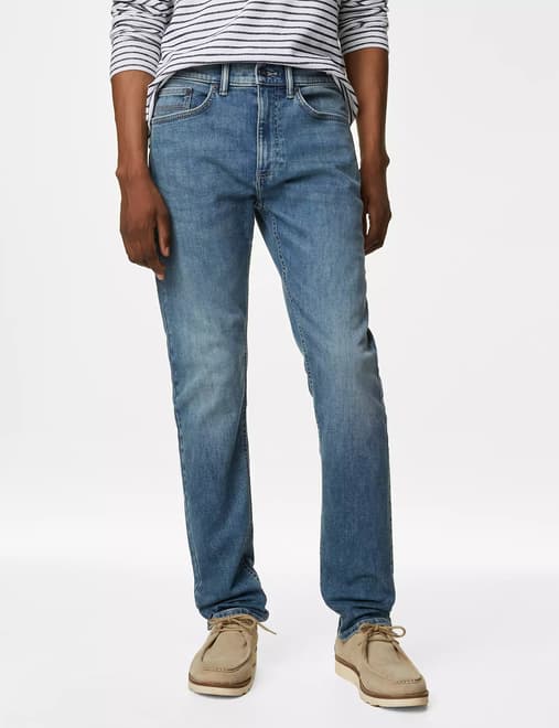 Tapered Fit Vintage Wash Stretch Jeans, M&S Collection