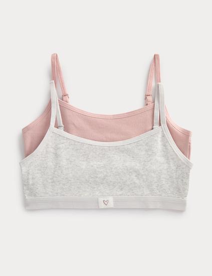 2 Pack Cotton with Stretch Woven Crop Tops (7-16 Yrs)