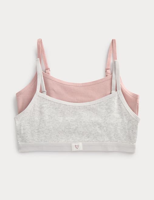 2 Pack Plain Rib Woven Heart Crop Tops (7-16 Yrs)