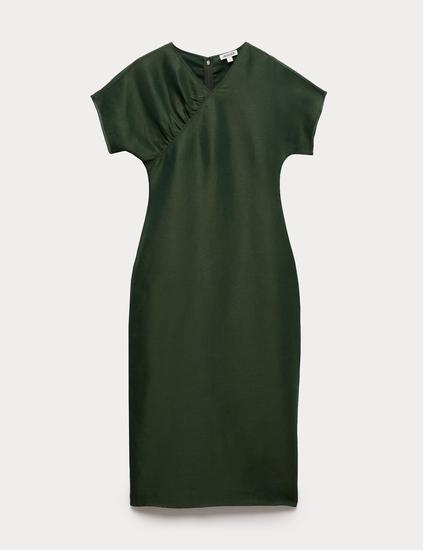 Linen Rich V-Neck Midi Wrap Dress