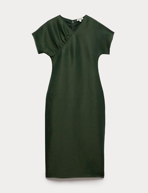 Linen Rich V-Neck Midi Wrap Dress