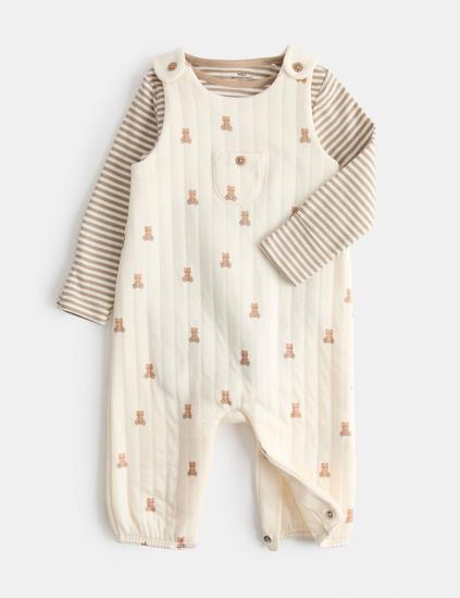 2 Piece Cotton Rich Teddy Dungaree Outfit (7lbs - 1 yrs)