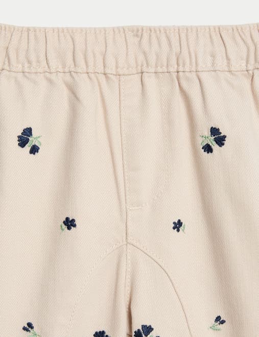 Cotton Rich Floral Embroidered Jeans (0-6 Yrs)