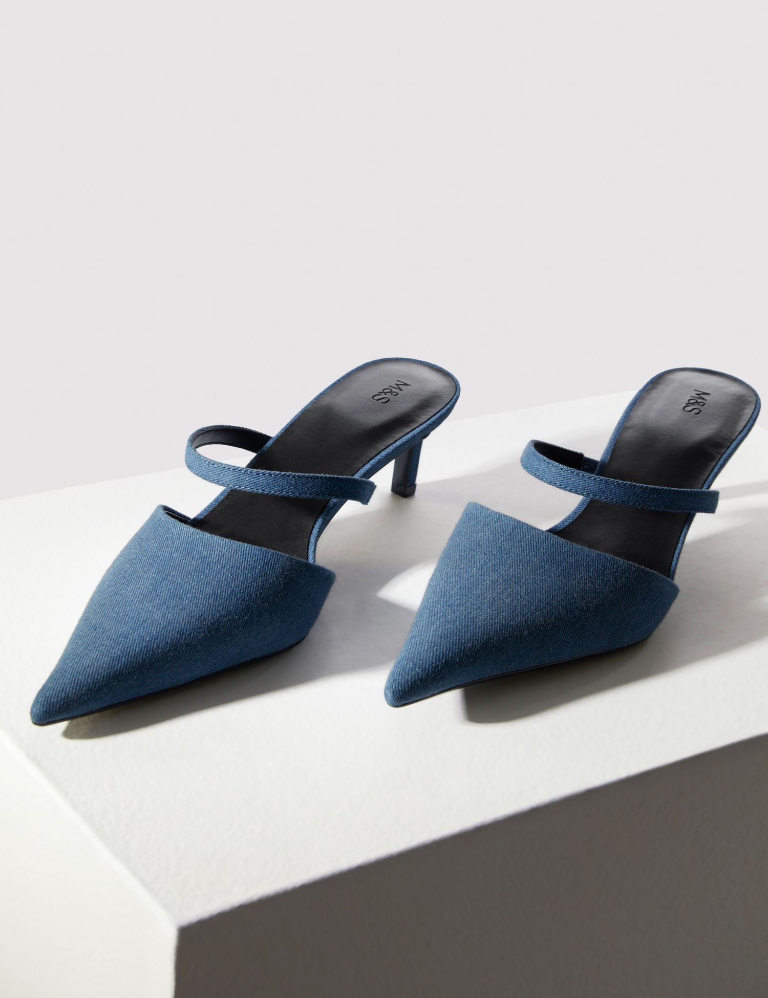Shop Denim Kitten Heel Pointed Mules for Women Online Marks and
