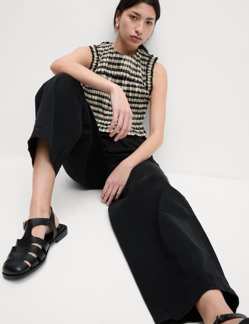 Elasticated Waist Barrel Leg Casual Trousers