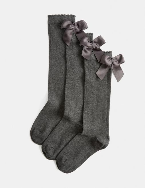 3 Pack Cotton Rich Bow Knee High Socks