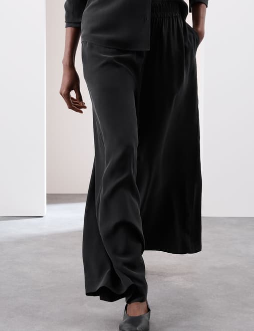 Silk Pull On Wide Leg Trousers