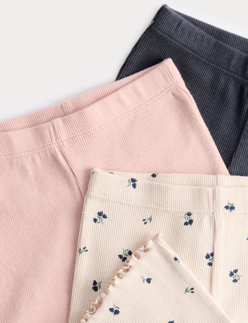 3pk Cotton Rich Ditsy & Plain Flared Leggings (0-3 Yrs)