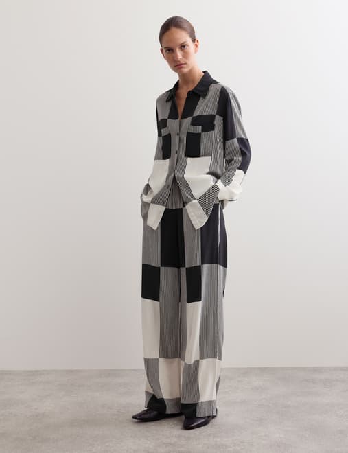 Geometric Drawstring Wide Leg Trousers