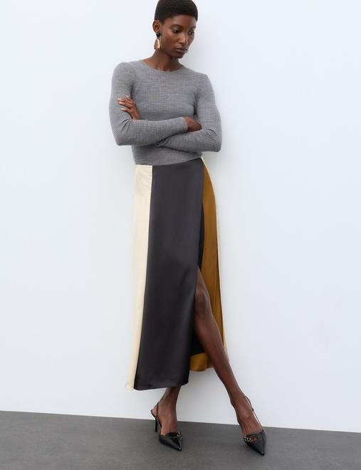 Colour Block Midaxi Wrap Skirt