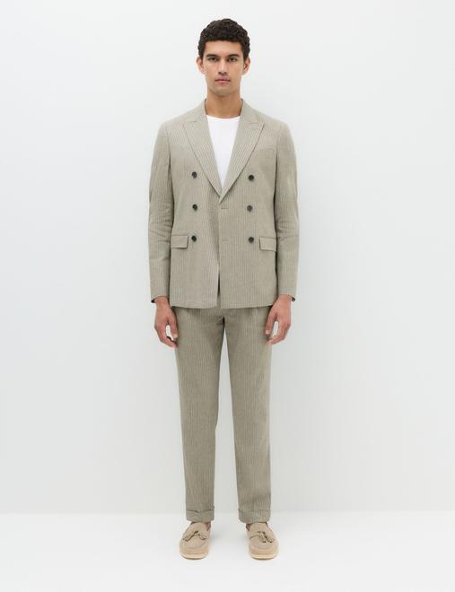 Tailored Fit Italian Performance Linen Blend Pinstripe Suit Jacket