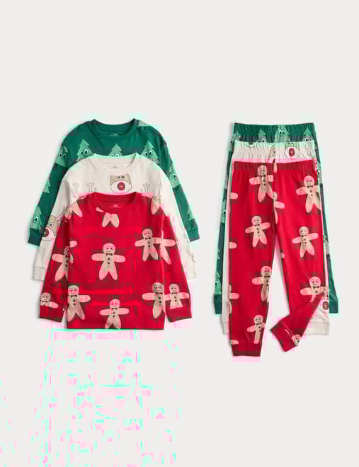 3 Pack Pure Cotton Christmas Pyjama Sets (12 Months - 8 Years)