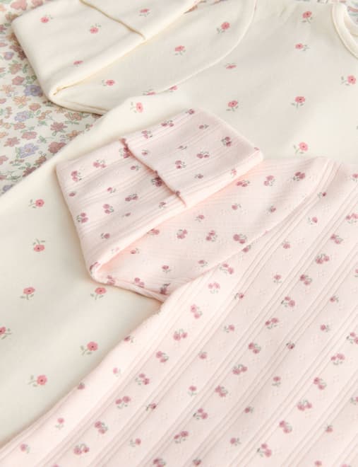 3pk Pure Cotton Floral Sleepsuits (0-3 Yrs)