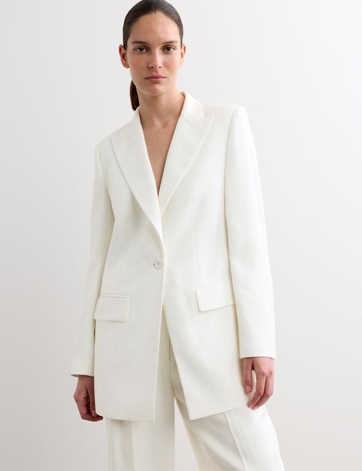 Tailored Basketweave Single Breasted Longline Jacket