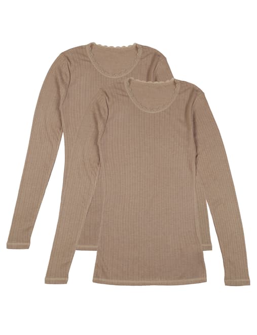 2pk Pointelle Thermal Long Sleeve Tops, M&S Collection