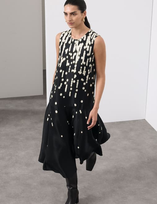 Cupro Rich Spot Print Maxi Swing Dress