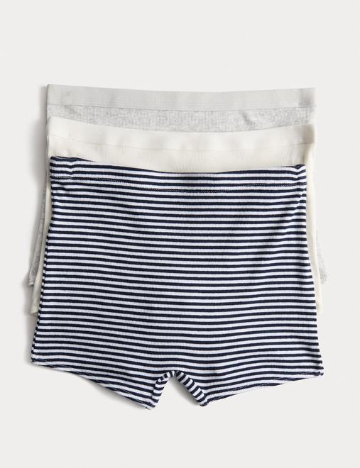 3 Pack Cotton with Stretch Striped Ribbed Boxers (6-16 Yrs)